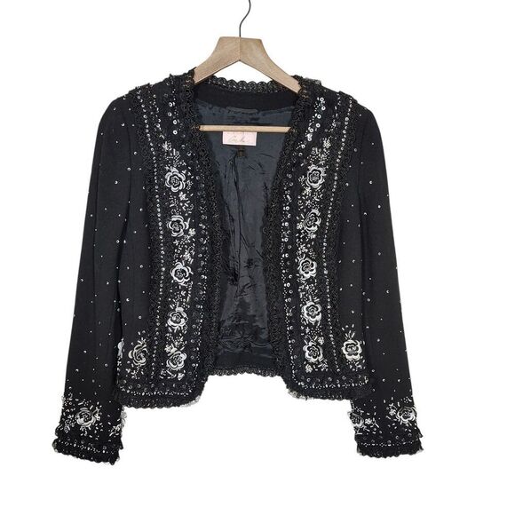 Escada Jackets & Blazers - Escada Couture Sequin Beaded Jacket Size 38 Black Floral Evening Cocktail Glam
